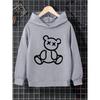 A Casual And Simple Grey Hooded Sweatshirt For Boys With Black Line Bear Pattern Printing, Suitable For Daily Outings