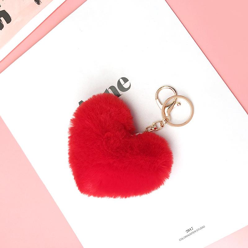 Women's Heart Fluffy Keychain - Pom Pom Car Bag Charm, Plush & Metal, Valentine's Day Gift