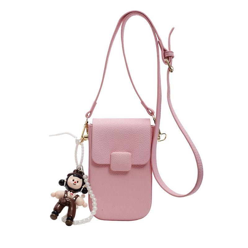 Spring and Summer Dopamine Sweet Simple Wind Mobile Phone Bag Women's Casual Versatile Commuter Advanced Sense Lychee Pattern Messenger Bag