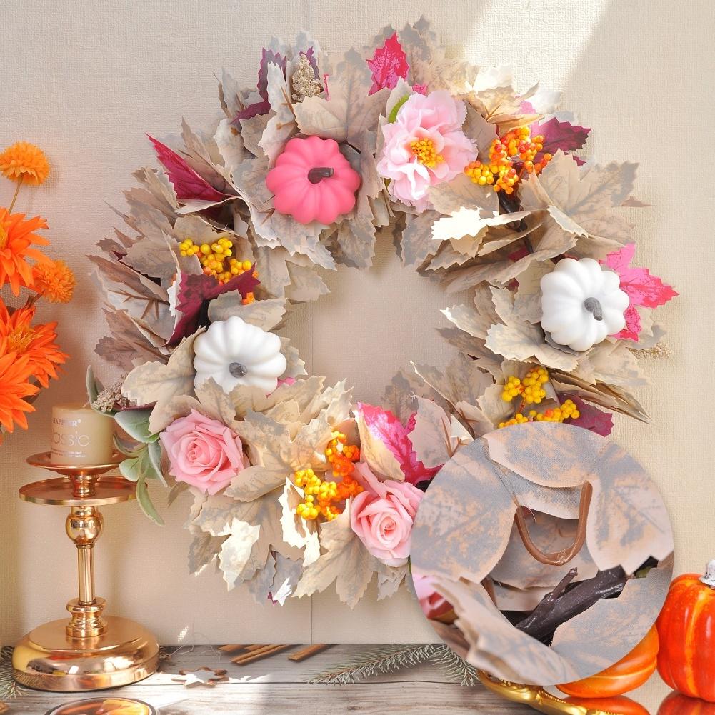 1PCS  Fall Wreath With Pumpkins & Silk Flowers Fall Wreath 17.72 Inch Fall Wreath With Pumpkins & Silk Flowers For Autumn Decor