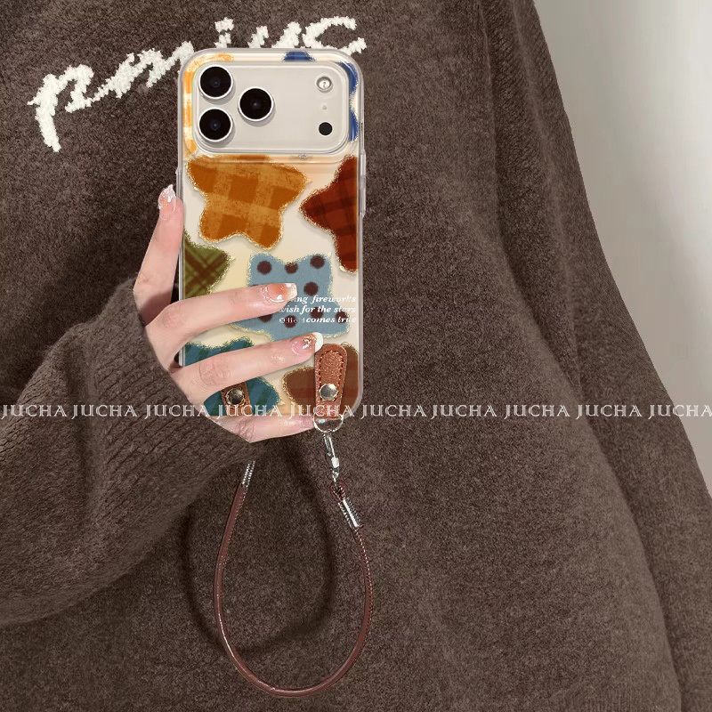 Applicable to Apple 17Pro mobile phone case, high-end niche iphone16 autumn and winter sense 15 with lanyard plush stars
