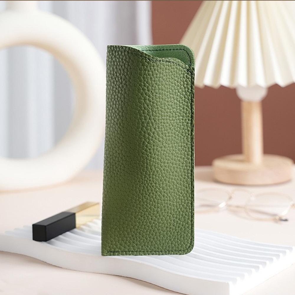 

PU Leather Glasses Storage Bag Soft Waterproof Myopia Glasses Case Lightweight Lychee Pattern Sunglasses Protective Cover зелений
