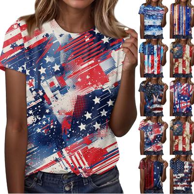 Damska moda swobodna nadrukowana koszulka z okrągłym dekoltem i krótkim rękawem Top T-shirt Top Top