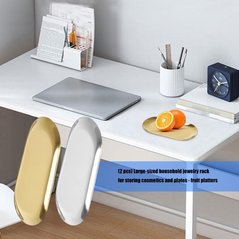 Metal Decorative Tray Multi Functional Oval Jewelry Organiser Cosmetic Storage Solution For Modern Desktop Vanity