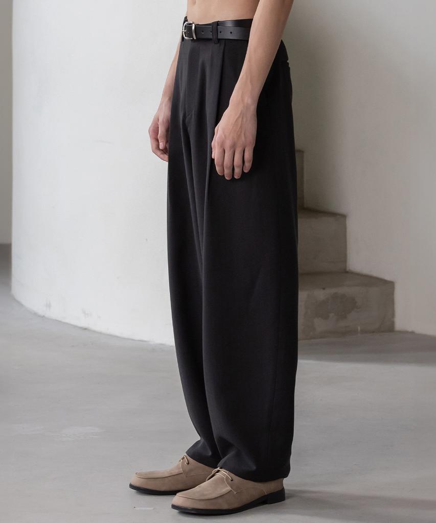 Dekkoloso Striped Single-Pleat Back Elastic Wide Pants [Black]