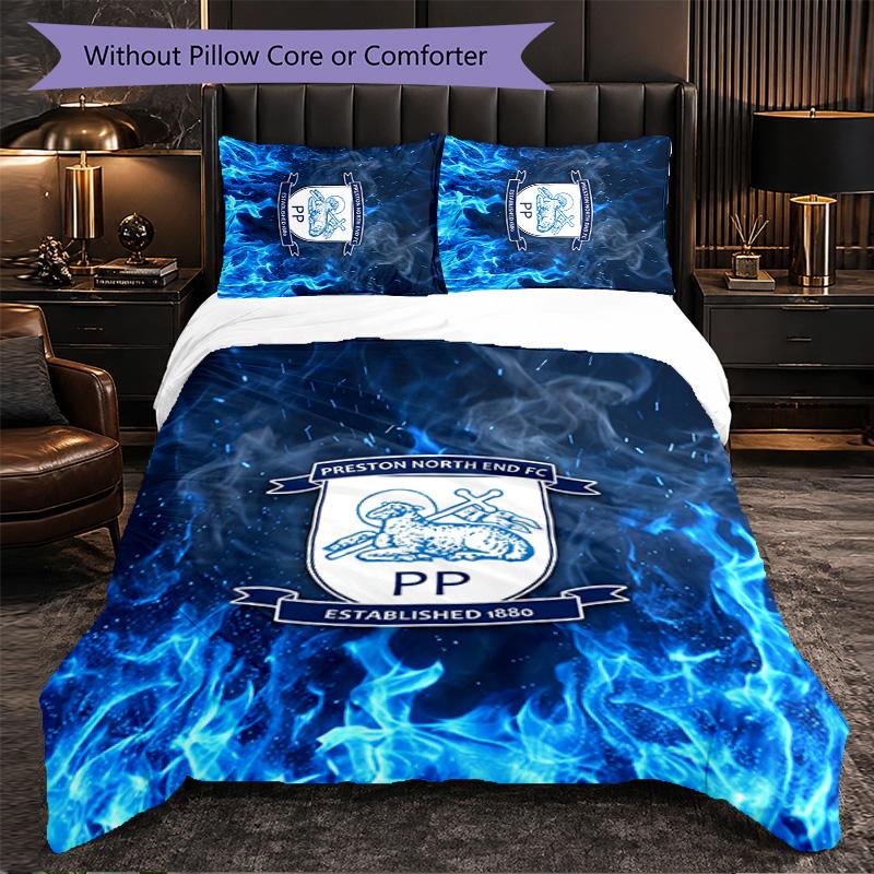 Preston North End Football 3 Piece Bedding Set Soft Duvet Cover Set with Pillowcases Printed Bedroom Decor Set for Home