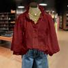 European & American V-neck Ruffle Puff Sleeve Women's Embroidered Casual Holiday Top