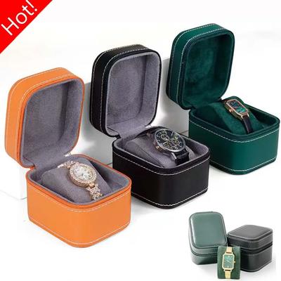 Single Watch Case PU Leather Watch Travel Case with Removable Cushion Jewelry Storage Case Organizer Portable Square Watch Box