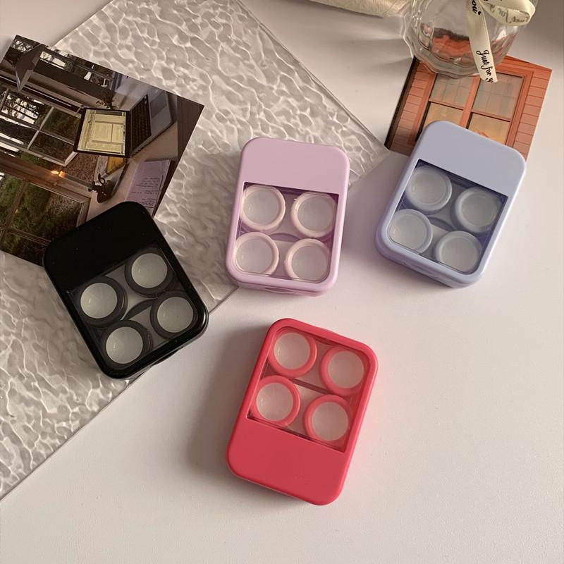 simple Style Contact Lens Case with Mirror Compartment Storage Box for 2 Pairs Ins Aesthetic Colored Lens Organizer Case