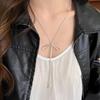Women's Bowknot Pendant Necklace - Korean Style Silver Sweater Chain, Versatile Summer T-shirt Accessory