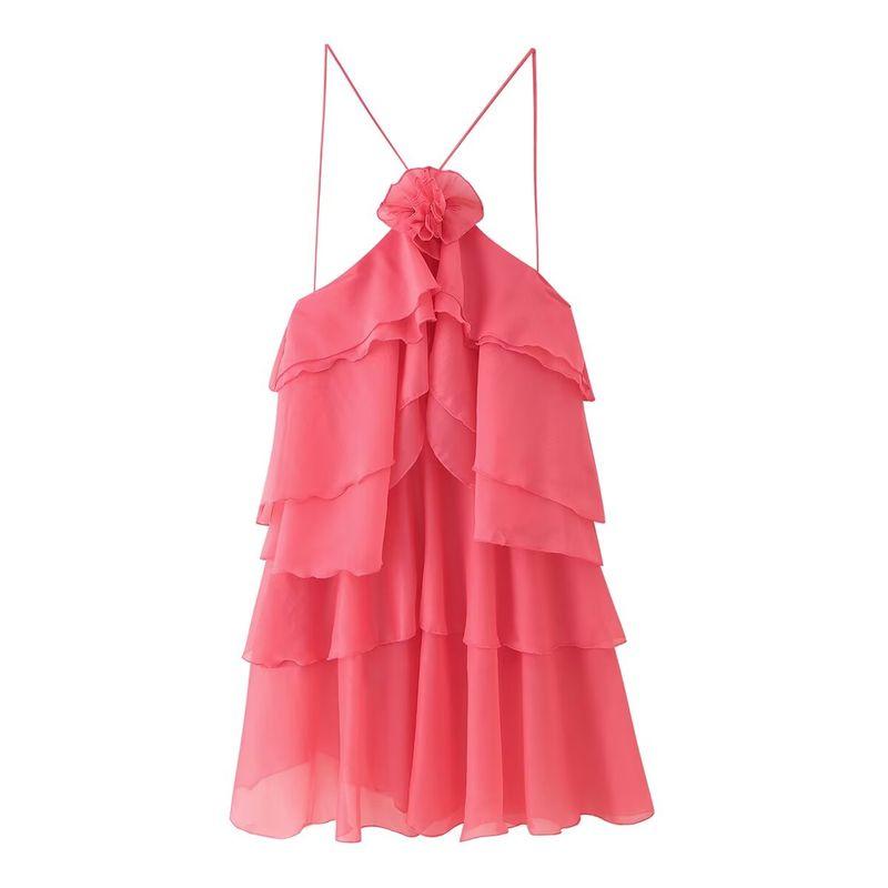 Za Spring New Women's Clothing Zr European and American Style Three-Color Three-Dimensional Flower Layered Decoration Ruffle Strap Dress