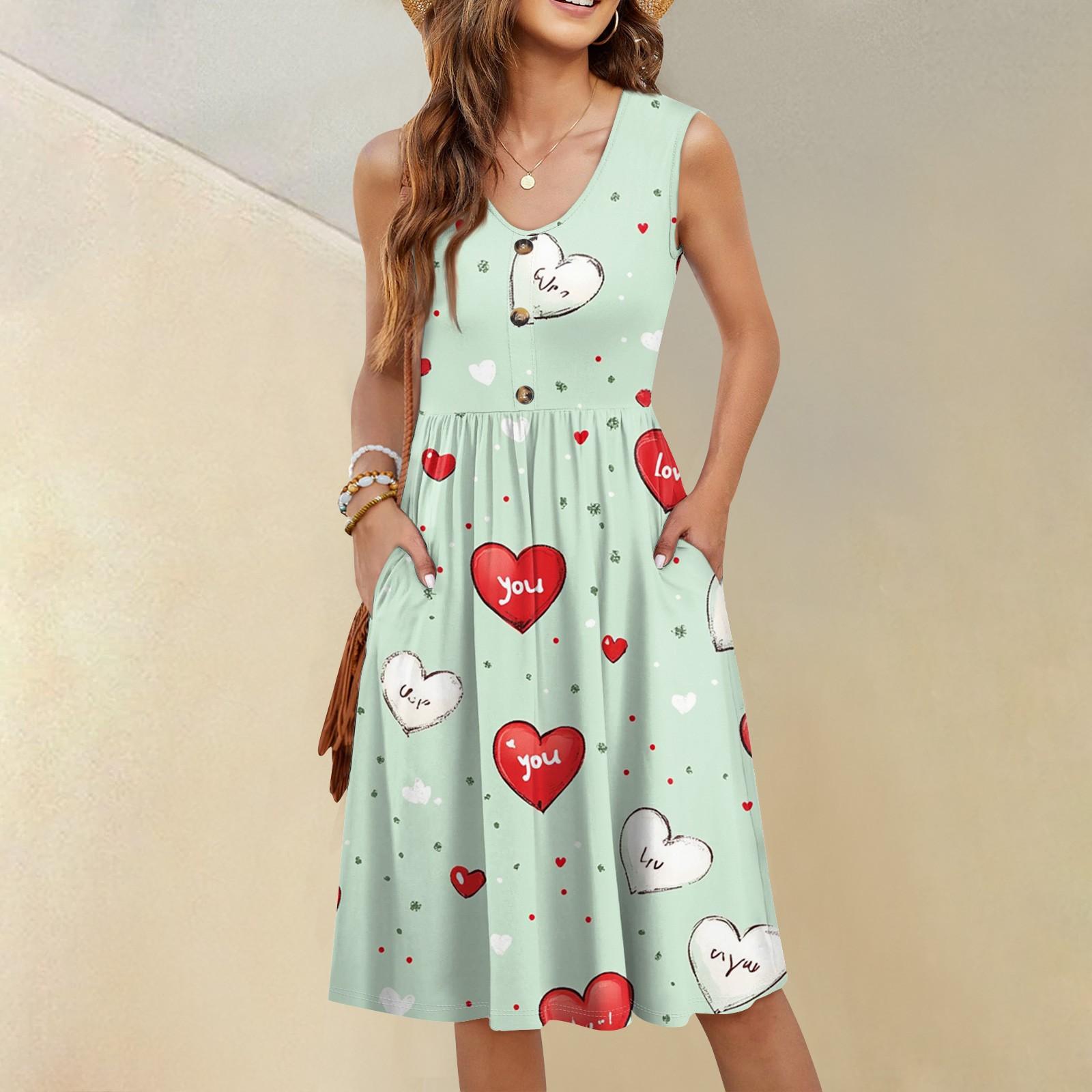 

Жіноча повсякденна модна сексуальна сукня-туніка з V-подібним вирізом і ґудзиками без рукавів на День святого Валентина XXL