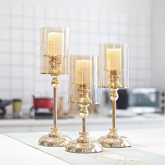 Dropship Luxury Metal Glass Candlesticks Gold Candle Holders Wedding Centerpieces Table Decoration Candelabra Home Ornaments