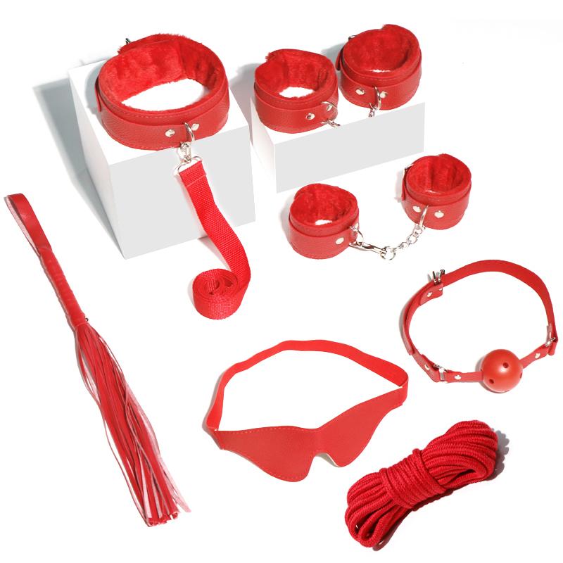 SM Sexspielzeug Set, 7-teiliges Paar Sexspielzeug Set, Halsband und Leine, Handschellen, Fußfesseln, Peitsche, Mundball, Augenmaske, 10 Meter Seilstütze, Produkte für Erwachsene