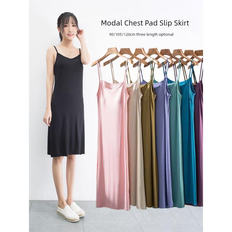 Thin Bra-Free Sleeping Dress Loose Modal Mid-Length Sling Dress Plus Size Slimming Outside Wear Lined Bottoming Skirt