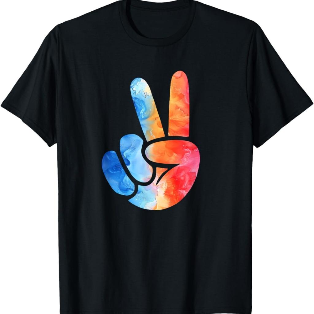 Colorful Silhouette Color Art Watercolor Peace Sign Hand T-Shirt