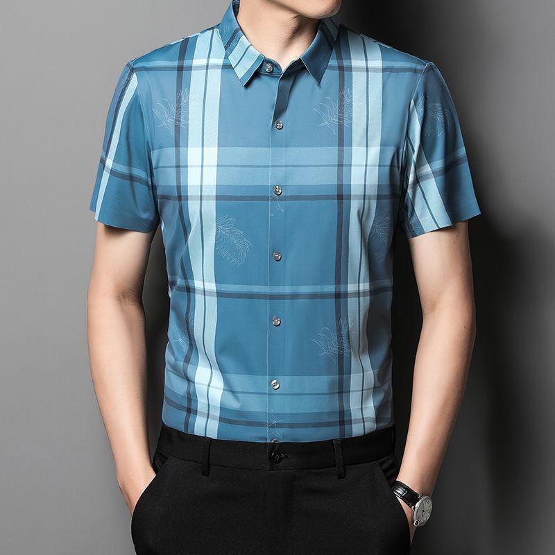 Новая мужская повседневная свободная тонкая клетчатая мужская рубашка с коротким рукавом — фото 3