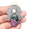 Ruby Zoisite Garnet Gemstone Mother's Day Silver Jewelry Pendant  2.25"