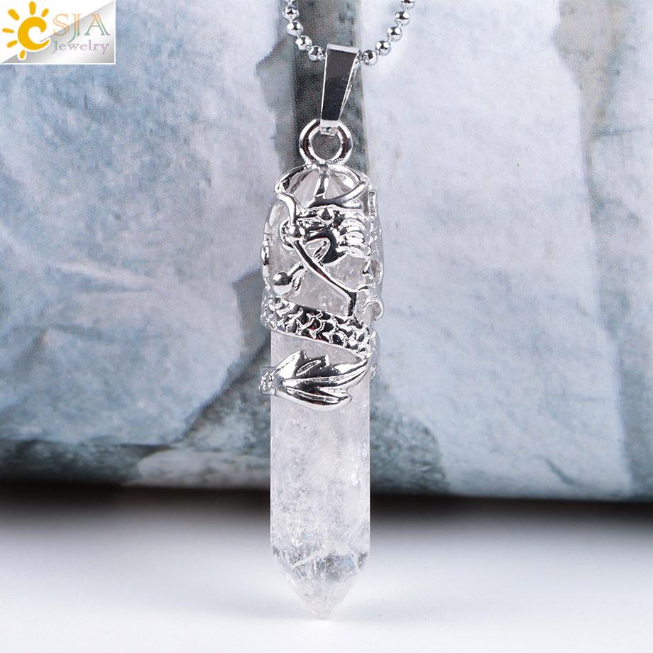 Dragon Crystals Necklace Stone Quartz Necklaces Natural Crystal Pendant Hexagonal Pendant Amethysts Jewelry for Women Men E853