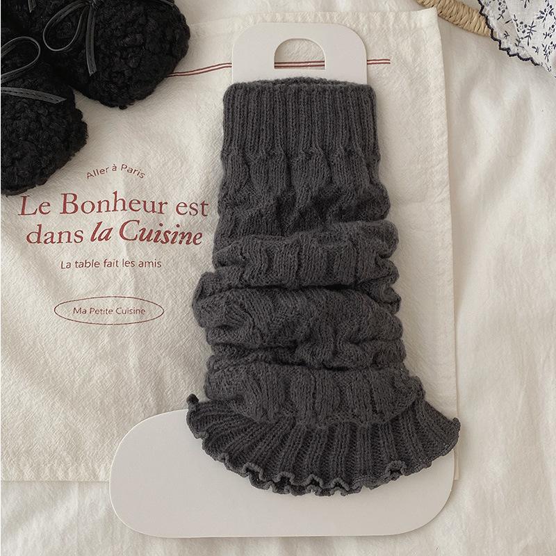 

Academy Style Scalloped Knitted Leg Warmers for Girls Fashion Casual Outerwear Solid Color Crew Socks Autumn Winter Soft Sock One Size