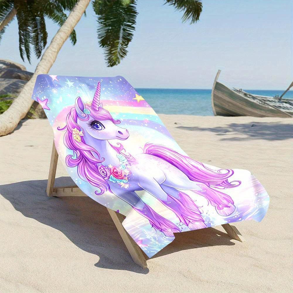 Single Piece Packaging, Ultra-Fine Fiber, Dreamy Unicorn Pattern Beach Towel, Quick-Drying Ultra-Fine Fiber, Strong Wrap Design
