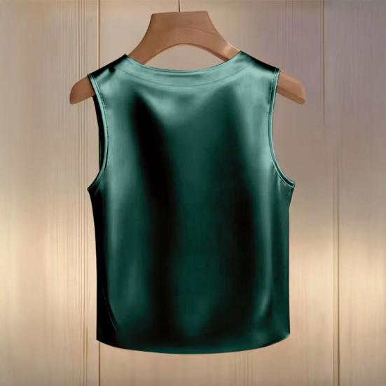 Damenweste Rundhalsausschnitt Imitierte Perlen Verziert Ärmellos Oberteile Glattes Satin Weiche Oberteile Lockerer Schnitt Freizeitoberteile Party Urlaub Tägliche Kleidung