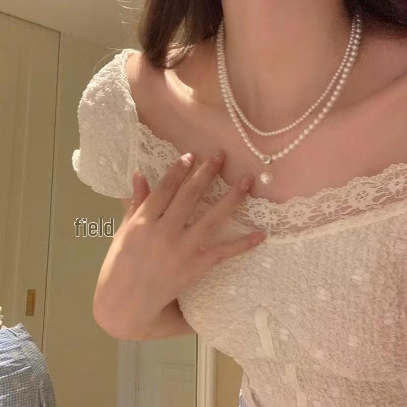 French Retro Pearl Double-Layer Necklace: Elegant Millet Bead Women's Luxury Clavicle Chain Choker