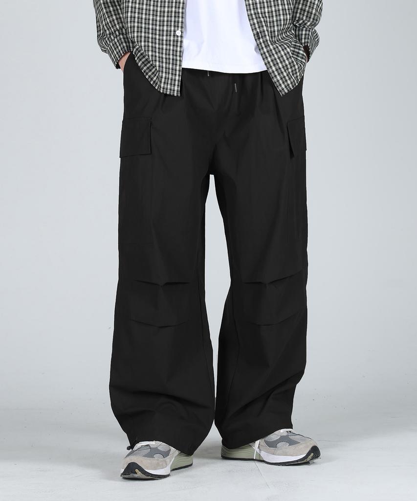 Hueo Cotton Nylon Cargo Balloon Double-Pleat String Pants_Black