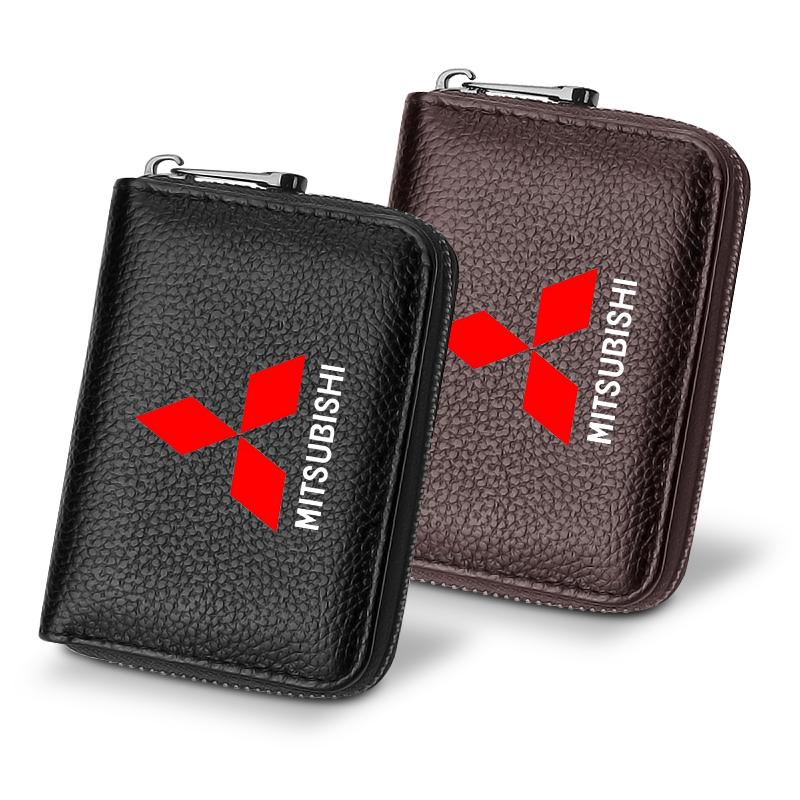Genuine Leather Car Driver's License, ID Card, Bank Card Wallet For Mitsubishi Lancer 9 Ex Evo ASX L200 Colt Pajero Sport