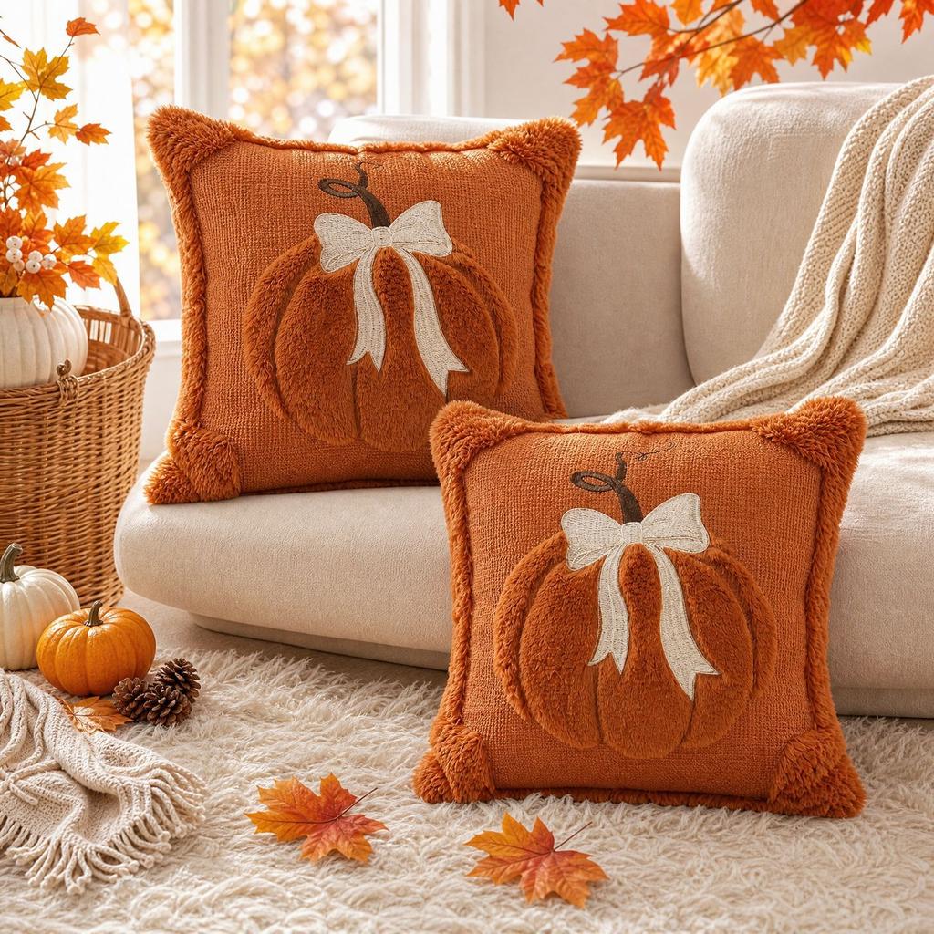 2026 New Plush Pumpkin Pillow Cover Holiday Decoration Pillowcase Halloween Pillow Cover Zipper Pillowcase Thanksgiving Sofa Decoration Cushion Cover