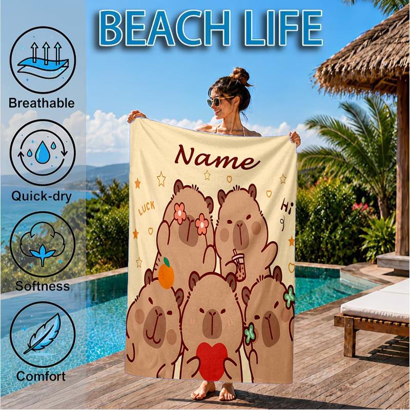 Personalisierbares Kapibara Strandtuch Mikrofaser Strandtuch, Leicht und Schnelltrocknend, für Sommerreisen, Schwimmbad Geschenk