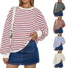Damen Neu Gestreift Rundhals Locker Lässig Sweatshirt Hoodie T-Shirt für Europäischen & Amerikanischen Markt Grenzüberschreitend