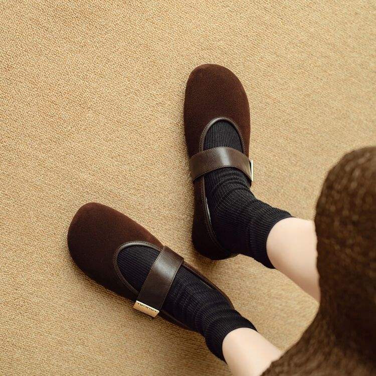 Fleece varma mjuksulade enkelskor dam retro rund tå med platt botten Mary Jane 2025 nya grunda mormorsskor