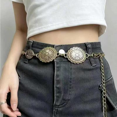 Vintage Carved Metal Waist Chain for Women - Western & Ethnic Style Belt for Jeans & Dresses