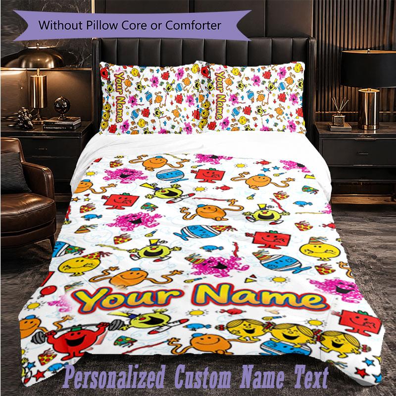 Personalized 3Pcs Bedding SetMr. Men & Little Miss Custom Text Duvet Cover Pillowcase Set Bedroom Gift