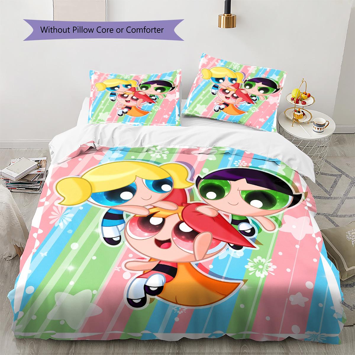 

Cute The Powerpuff Girls Bedding Set, 1 Duvet Cover & 2 Pillowcases, Soft Home Furnishing, Ideal Gift for Fans 135x200cm