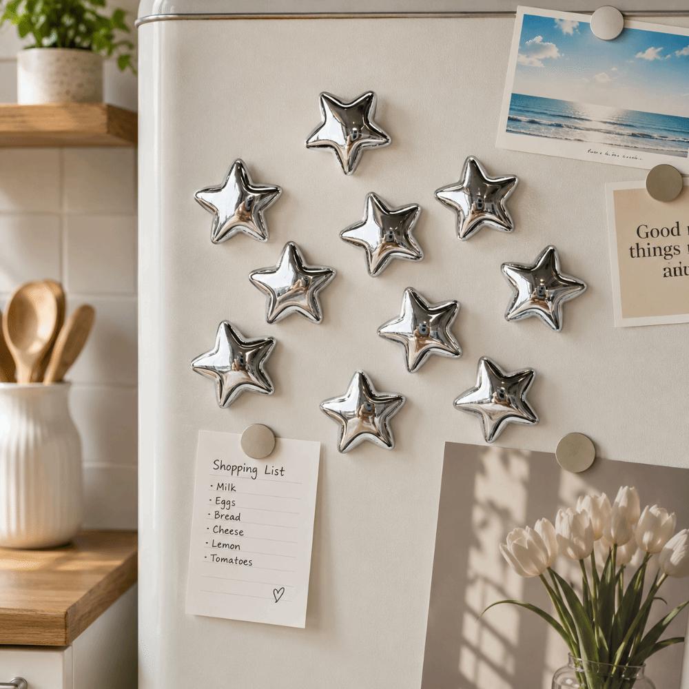 5/10 Pcs Silver Stars Fridge Magnet Strong Magnet Refrigerator Decals Photo Wall Mounting