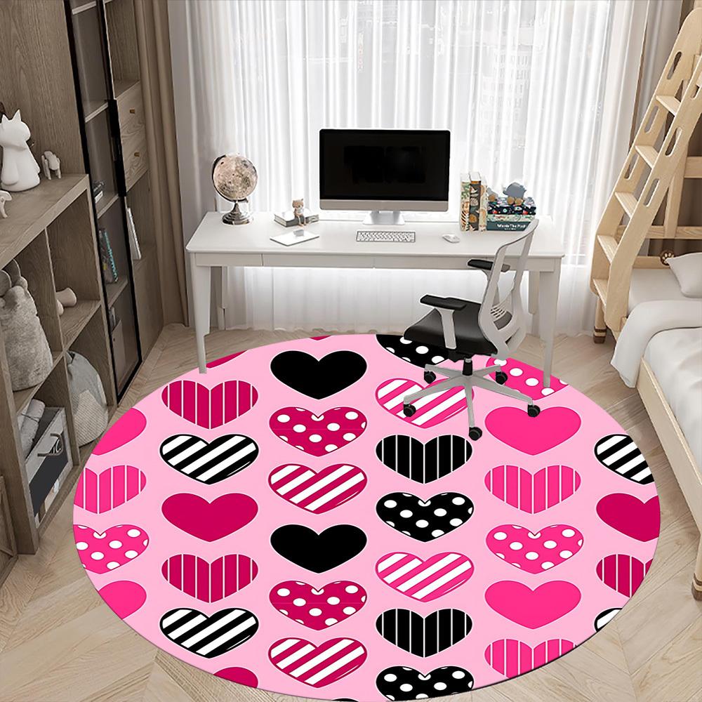 1pc Heart Pattern Office Round Rug, Non-slip, Soft and Durable Office Rug for Interior Decoration, Perfect for Office, Beautiful Decoration yy26032406