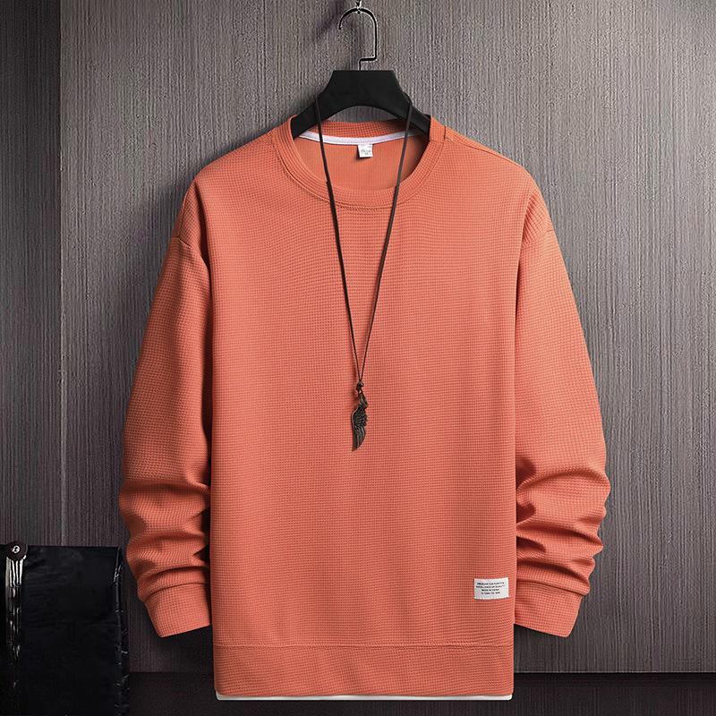Fake Two Pieces Long-sleeved Embroidery Round Neck Loose and Too Large Casual Pullover Explosive Sweater Men's Solid Color