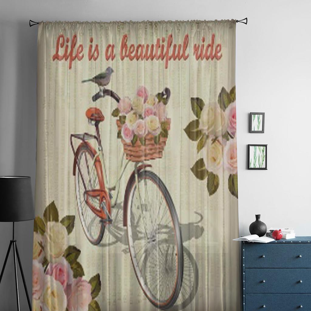 Plakat z rowerem vintage Przezroczyste zasłony do salonu Przezroczyste tiulowe dekoracje okienne Sypialnia Kuchnia Wystrój domu Zasłony z woalu