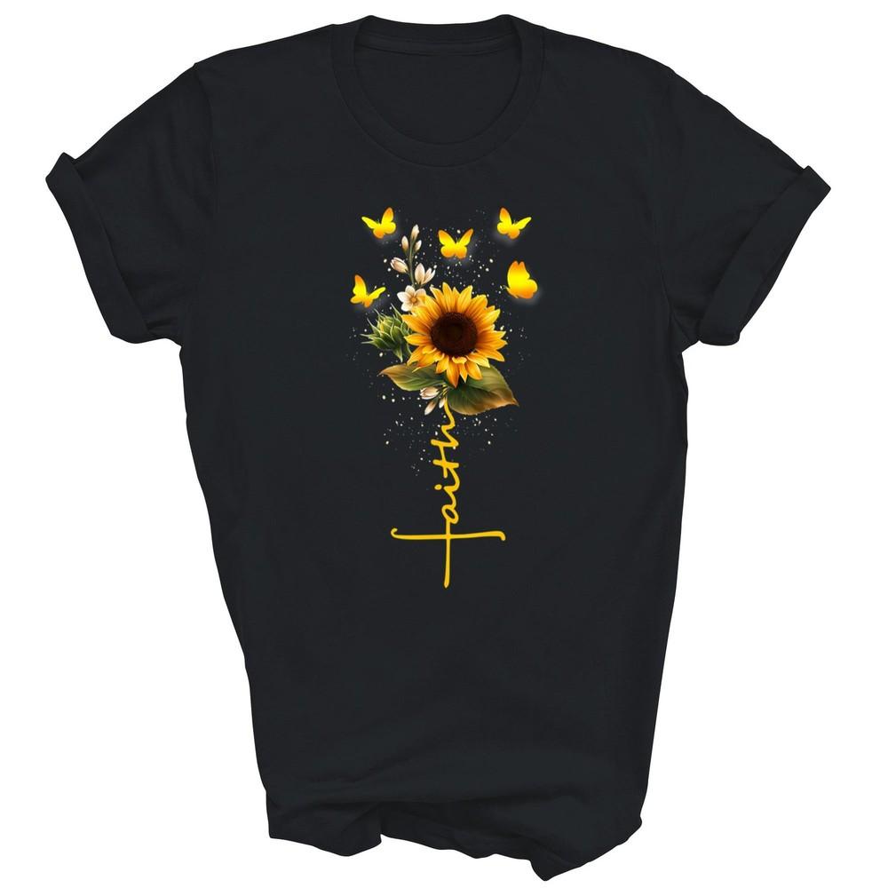 

Faith Cross Sunflower Butterflies Christians Unisex Shirt Gift 3XL