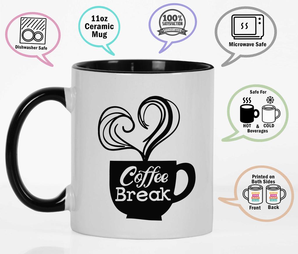 Inkdotpot Coffee Break 11 Oz Ceramic Coffee Mugs Great For Co-worker Boss Gift For Coffee