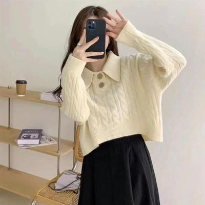 Knits French Lapel Fried Dough Twists Sweaters Are Knitwear Women's Autumn Winter Age Reducing Polo Collar Pullover