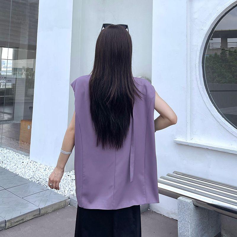 Popular Casual Design Purple Sleeveless Blazer Vest for Women Summer Loose Commute Layered Outerwear Top