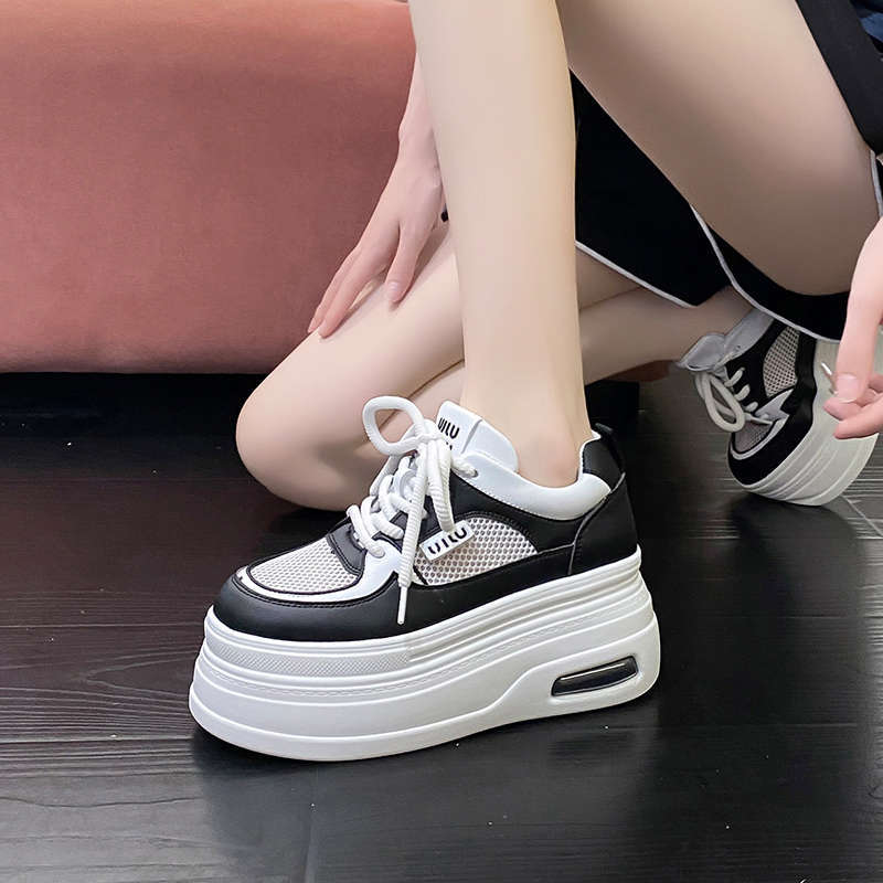 Super thick-soled heightening little white shoes women's 2025 new summer mesh breathable women's shoes lightweight and versatile casual muffin shoes