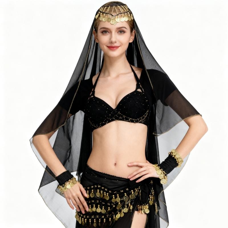 Multi Purpose Stage Costume Set Containing Elegant Veil And Ornamental Headwear For Performances
