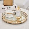Gold Trays Decorative Vintage Mirror Glass Storage Tray Rectangle/round Fruit Plate Desktop Small Items Jewelry Display Plate