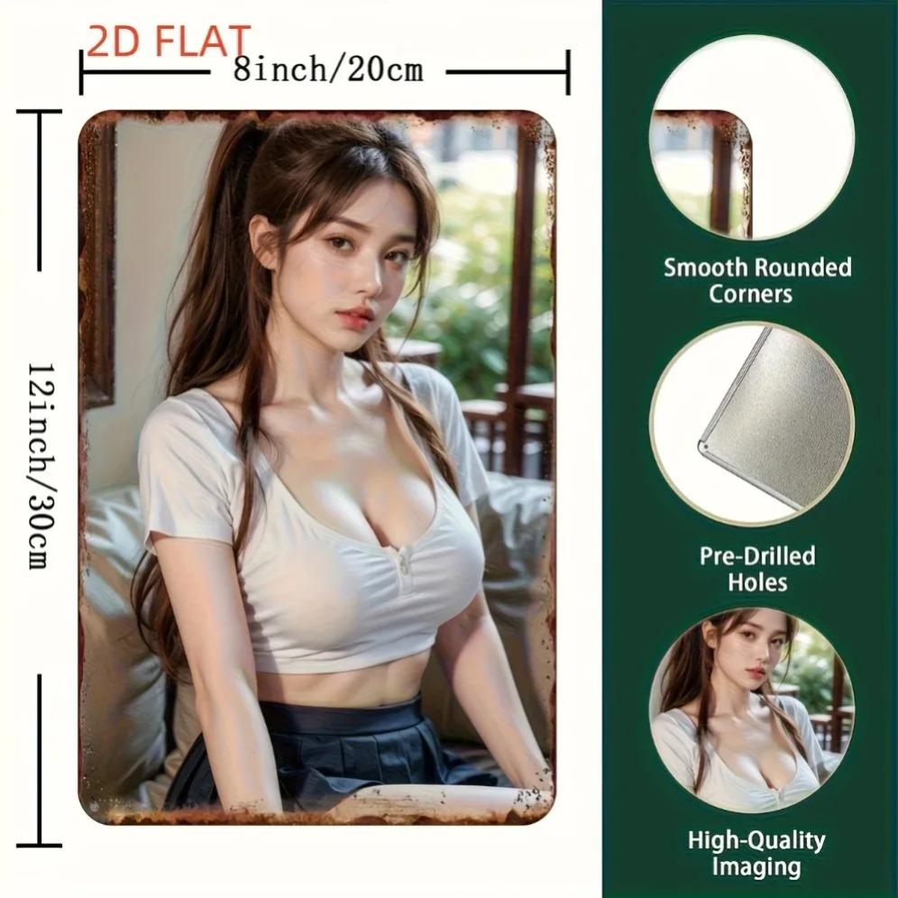 Vintage Metall Wandkunst Schönes Mädchen Retro 2D Druck 8x12 Zoll Rustikale Dekoration für Innen Außen Zuhause Küche Garten