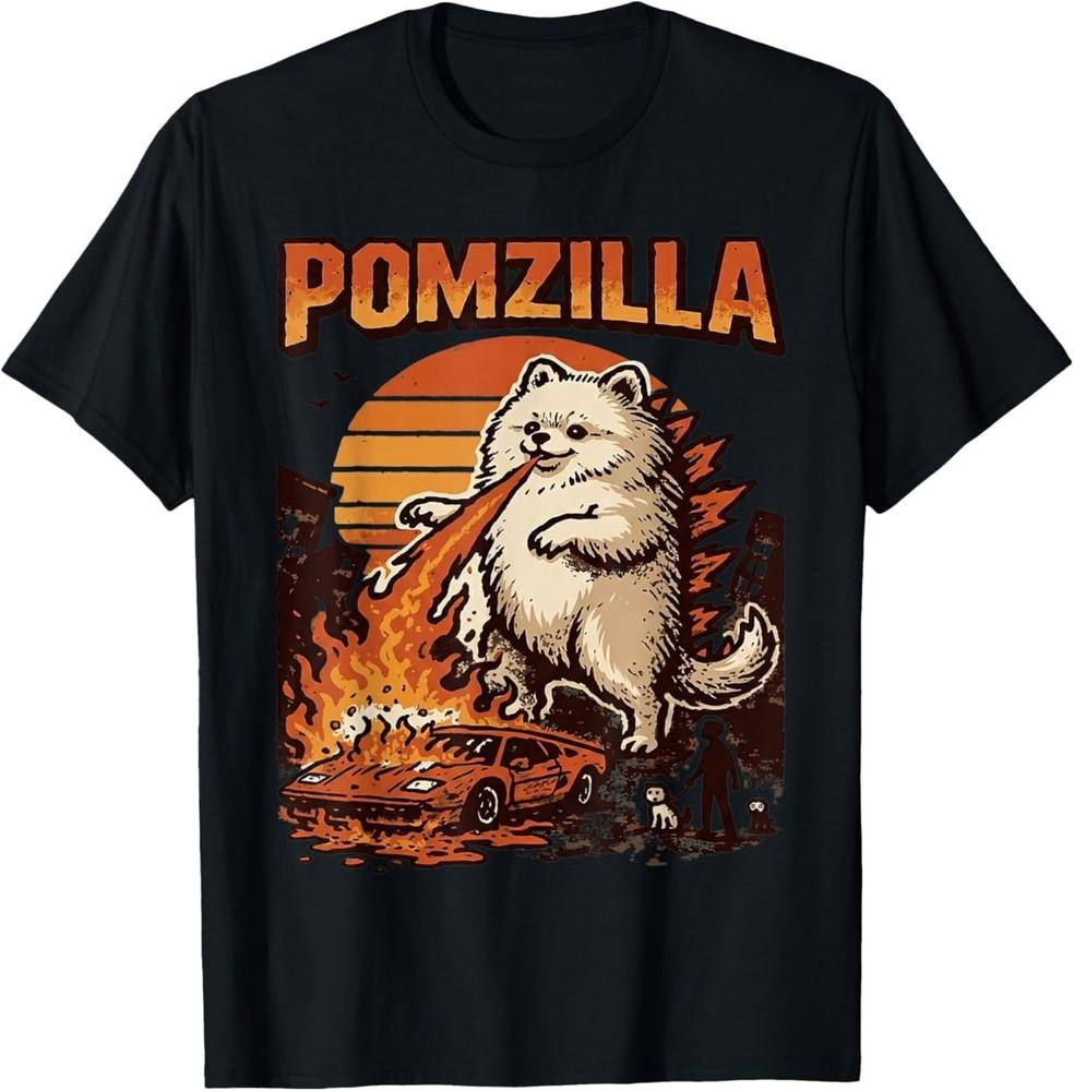 Pomzilla Pomeranian Dog Vintage Monster Pom Dog Lover T‑Shirt XL