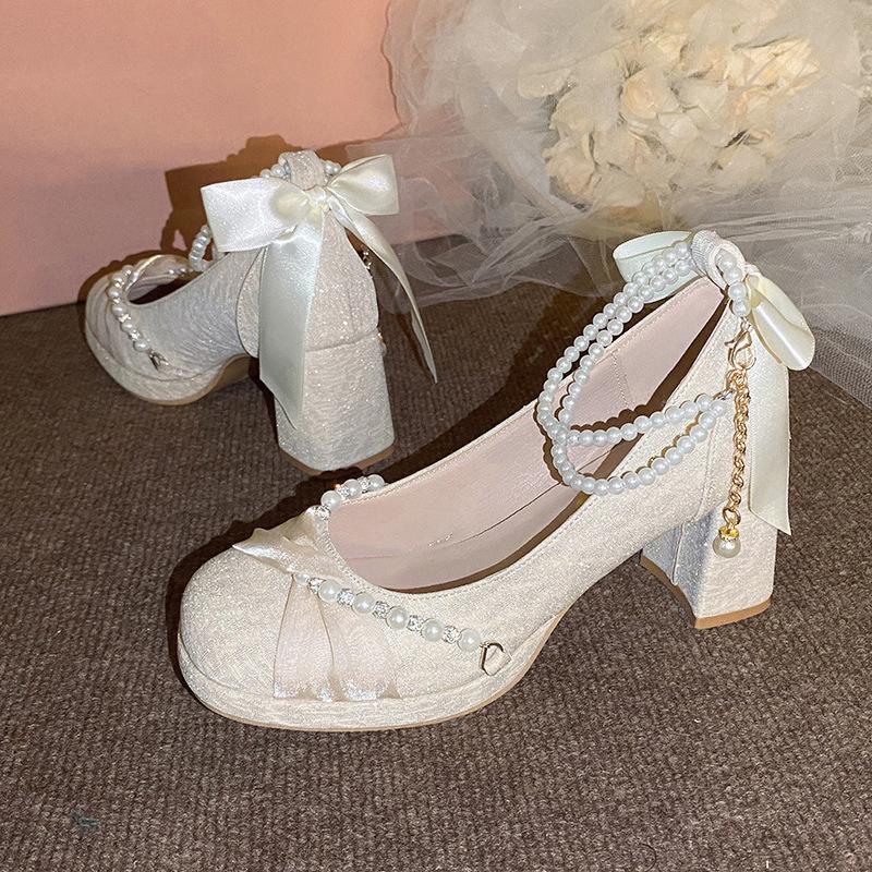 Thick-soled waterproof table, small Mary Jane single shoes, women's new bridal shoes, wedding shoes, bridesmaid high heels, spring and autumn